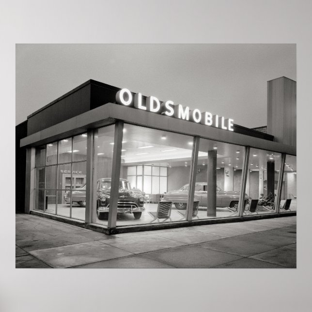 Mid-Century Auto Dealership, 1950. Vintage Photo Poster (Front)