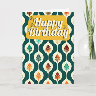 Mid Century Autumn Leaves Retro Happy Birthday Card