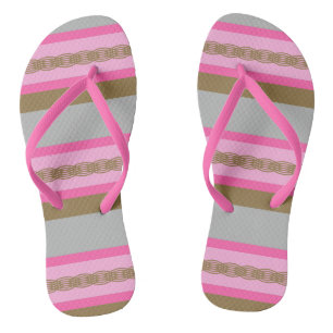 Mid-Century awning stripe - grey / grey, pink, tan Jandals