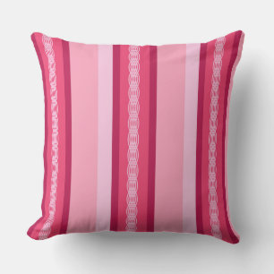 Mid-Century awning stripe - pink and wine Outdoor Cushion