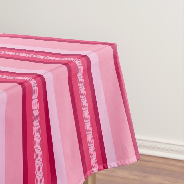 Mid-Century awning stripe - pink and wine Tablecloth (In Situ)