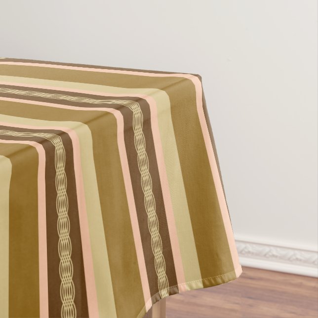 Mid-Century awning stripe - tan and peach Tablecloth (In Situ)