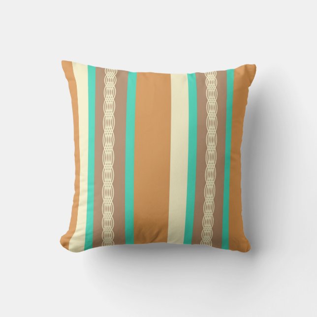 Mid-Century awning stripe - tan & turquoise Cushion (Front)