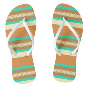 Mid-Century awning stripe - tan & turquoise Jandals