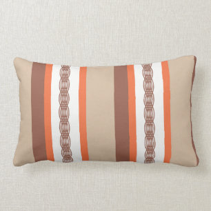Mid-Century awning stripe - taupe and coral Lumbar Cushion