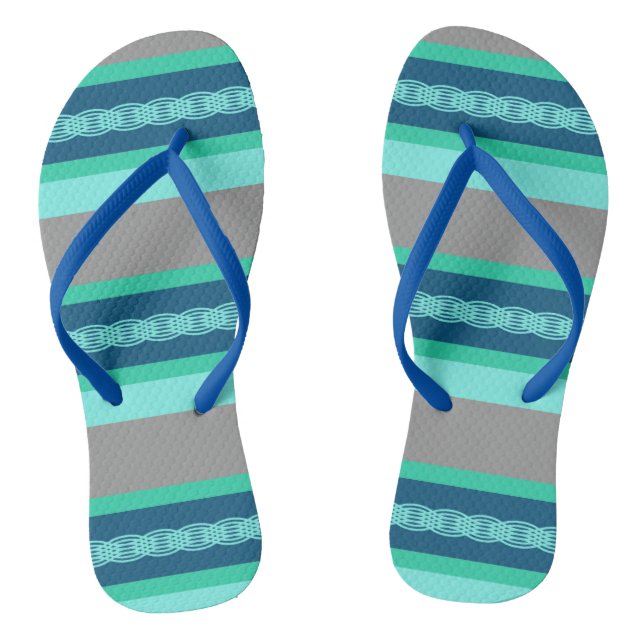 Mid-Century awning stripe - turquoise & grey Jandals (Footbed)