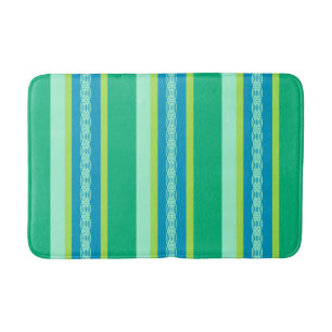 Mid-Century Awning Stripes, Jade Green Bath Mat