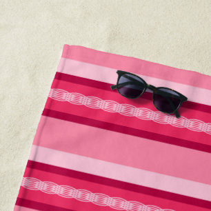 Mid-Century Awning Stripes, Pink and Wine Beach Towel