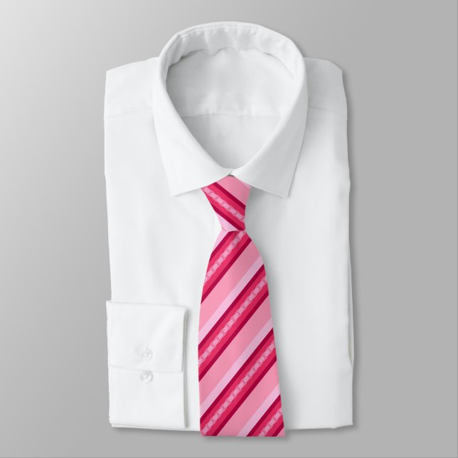 Mid-Century Awning Stripes,Pink and Wine Tie (Tied)