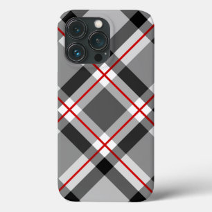 Mid-Century Bias Plaid, Black, White, Grey and Red iPhone 13 Pro Case