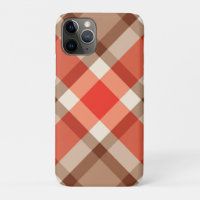Mid-Century Bias Plaid, Coral Orange, Brown & Tan