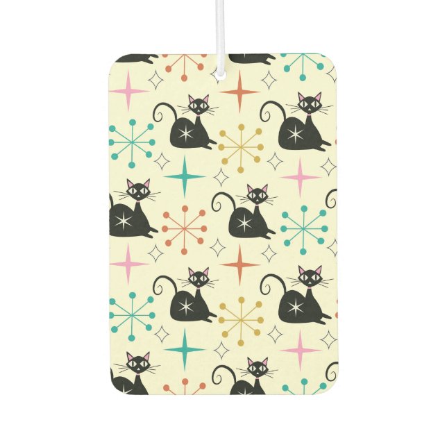 Mid Century Black Atomic Cat with Starbursts  Car Air Freshener (Front)