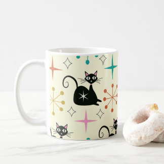 Mid Century Black Atomic Cat with Starbursts Coffee Mug