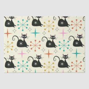 Mid Century Black Atomic Cat with Starbursts  Tissue Paper
