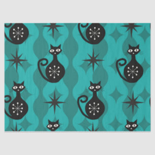 Mid Century Black Atomic Cats on Teal Ogee Tissue Paper