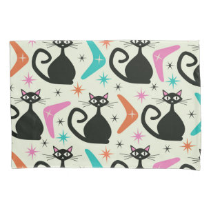 Mid Century Black Atomic Cats with Boomerangs Pillowcase