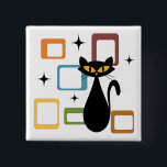Mid Century black cat 15 Cm Square Badge<br><div class="desc">Colourful abstract Mid Century style illustration with black cat,  black stars and colourful cubes decoration on white background. You can add your name/monogram to personalise the item.</div>