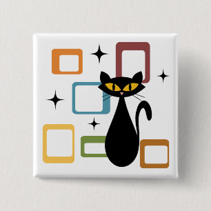 Mid Century black cat 15 Cm Square Badge