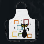 Mid Century black cat Apron<br><div class="desc">Colourful abstract Mid Century style illustration with black cat,  black stars and colourful cubes decoration on white background. You can add your name/monogram to personalise the item.</div>
