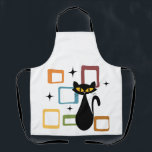 Mid Century black cat Apron<br><div class="desc">Colourful abstract Mid Century style illustration with black cat,  black stars and colourful cubes decoration on white background. You can add your name/monogram to personalise the item.</div>