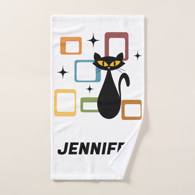 Mid Century black cat Bath Towel Set (Hand Towel)