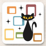 Mid Century black cat Coaster<br><div class="desc">Colourful abstract Mid Century style illustration with black cat,  black stars and colourful cubes decoration on white background. You can add your name/monogram to personalise the item.</div>