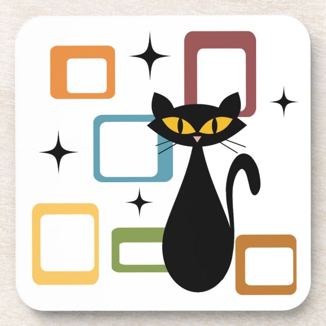 Mid Century black cat Coaster (Front)