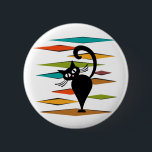 Mid Century black cat design 6 Cm Round Badge<br><div class="desc">Colourful abstract Mid Century style illustration with black cat and colourful rhombuses decoration on white background</div>