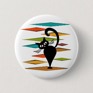 Mid Century black cat design 6 Cm Round Badge