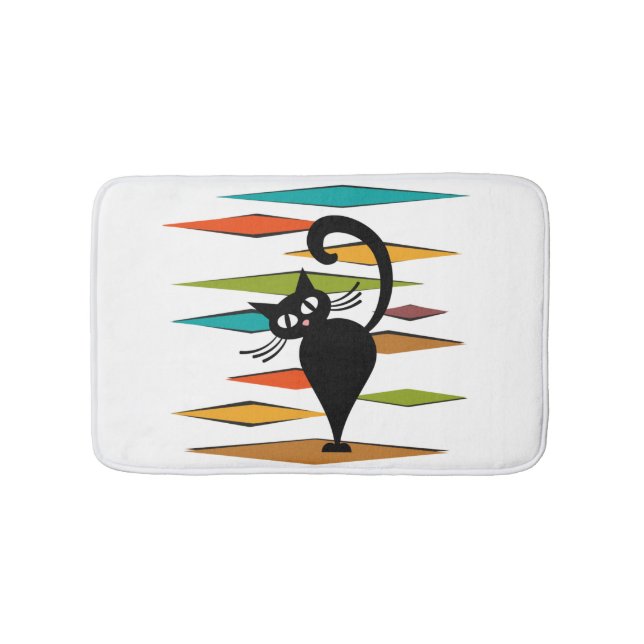 Mid Century black cat design Bath Mat (Front)