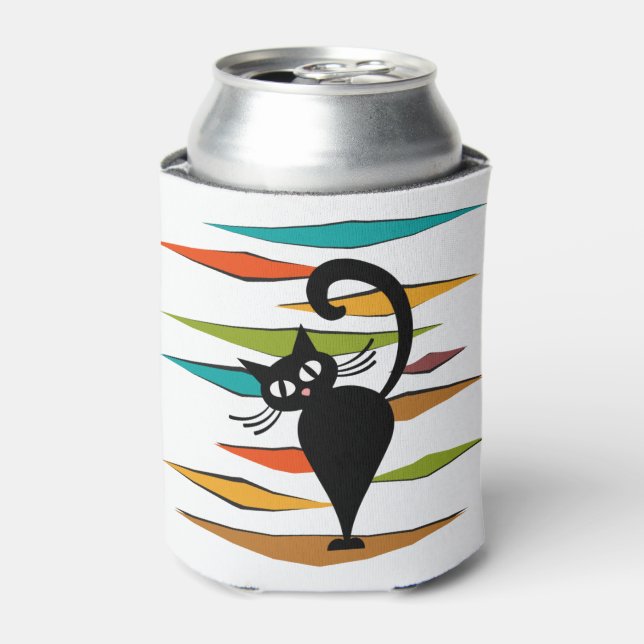 Mid Century black cat design Can Cooler (Can Front)