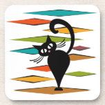 Mid Century black cat design Coaster<br><div class="desc">Colourful abstract Mid Century style illustration with black cat and colourful rhombuses decoration on white background</div>