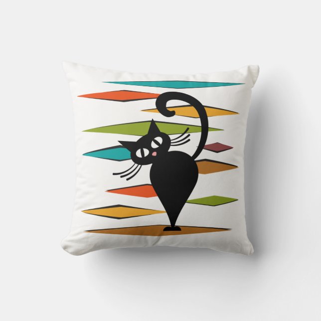 Mid Century black cat design Cushion (Front)