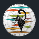 Mid Century black cat design Dartboard<br><div class="desc">Colourful abstract Mid Century style illustration with black cat and colourful rhombuses decoration on white background</div>