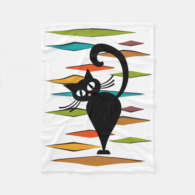 Mid Century black cat design Fleece Blanket (Front)