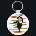Mid Century black cat design Key Ring<br><div class="desc">Colourful abstract Mid Century style illustration with black cat and colourful rhombuses decoration on white background</div>