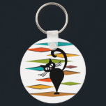 Mid Century black cat design Key Ring<br><div class="desc">Colourful abstract Mid Century style illustration with black cat and colourful rhombuses decoration on white background</div>