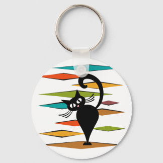 Mid Century black cat design Key Ring