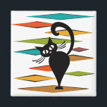 Mid Century black cat design Magnet<br><div class="desc">Colourful abstract Mid Century style illustration with black cat and colourful rhombuses decoration on white background</div>