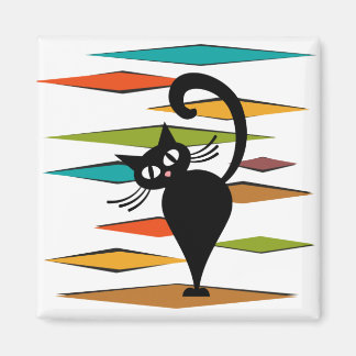 Mid Century black cat design Magnet