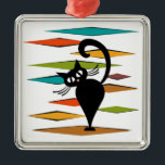Mid Century black cat design Metal Tree Decoration<br><div class="desc">Colourful abstract Mid Century style illustration with black cat and colourful rhombuses decoration on white background</div>