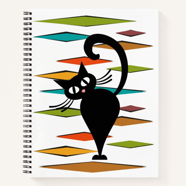 Mid Century black cat design Notebook (Front)