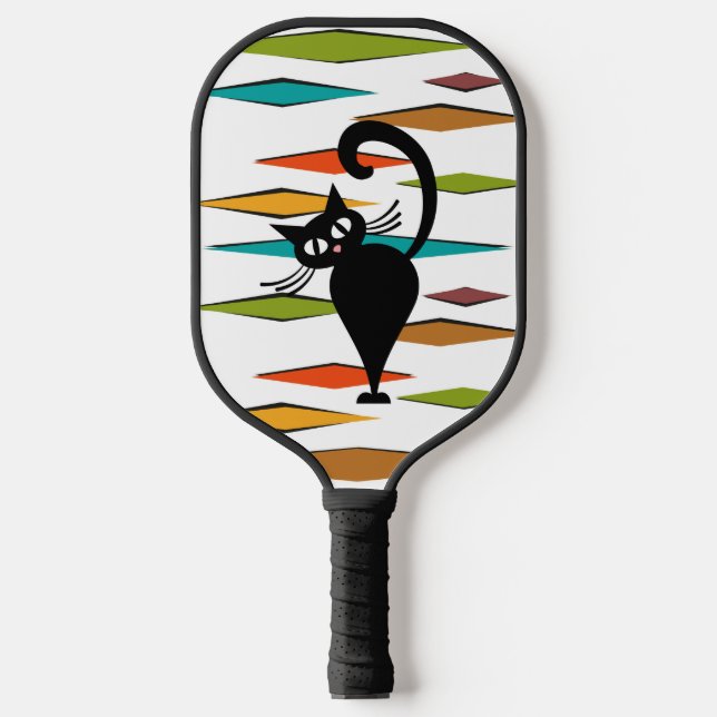 Mid Century black cat design  Pickleball Paddle (Front)
