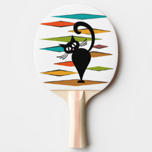 Mid Century black cat design Ping Pong Paddle