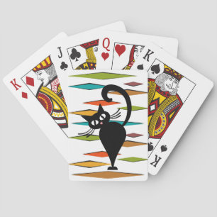 Mid Century black cat design Playing Cards