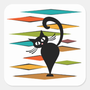 Mid Century black cat design Square Sticker