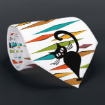Mid Century black cat design Tie<br><div class="desc">Colourful abstract Mid Century style illustration with black cat and colourful rhombuses decoration on white background</div>