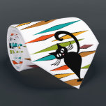 Mid Century black cat design Tie<br><div class="desc">Colourful abstract Mid Century style illustration with black cat and colourful rhombuses decoration on white background</div>