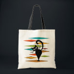 Mid Century black cat design Tote Bag<br><div class="desc">Colourful abstract Mid Century style illustration with black cat and colourful rhombuses decoration on white background</div>