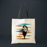 Mid Century black cat design Tote Bag<br><div class="desc">Colourful abstract Mid Century style illustration with black cat and colourful rhombuses decoration on white background</div>